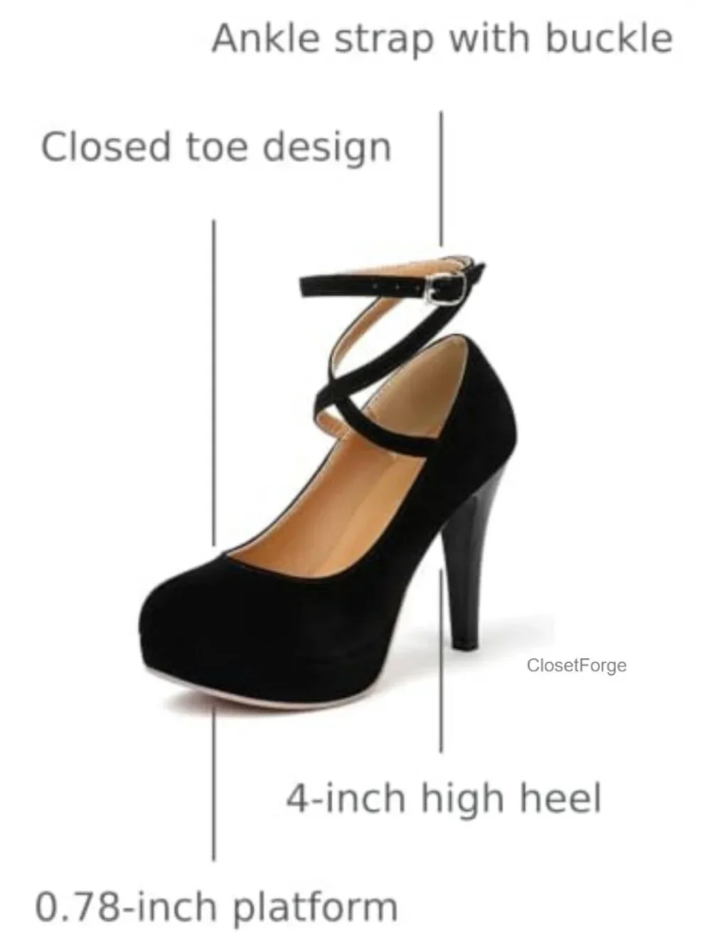 Vintage Women's Platform Pumps with Ankle Strap, 4 Inch High Heel, Faux
